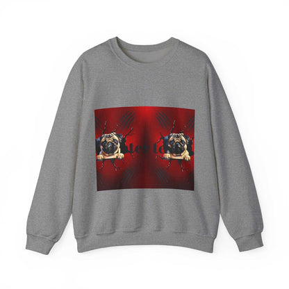 Gray sweatshirt with a pug dog design on the front, perfect for dog lovers; made from a cozy cotton blend.
