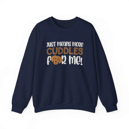 Unisex navy blue "Cuddles For Me" sweatshirt with bear design, cozy cotton-polyester blend.
