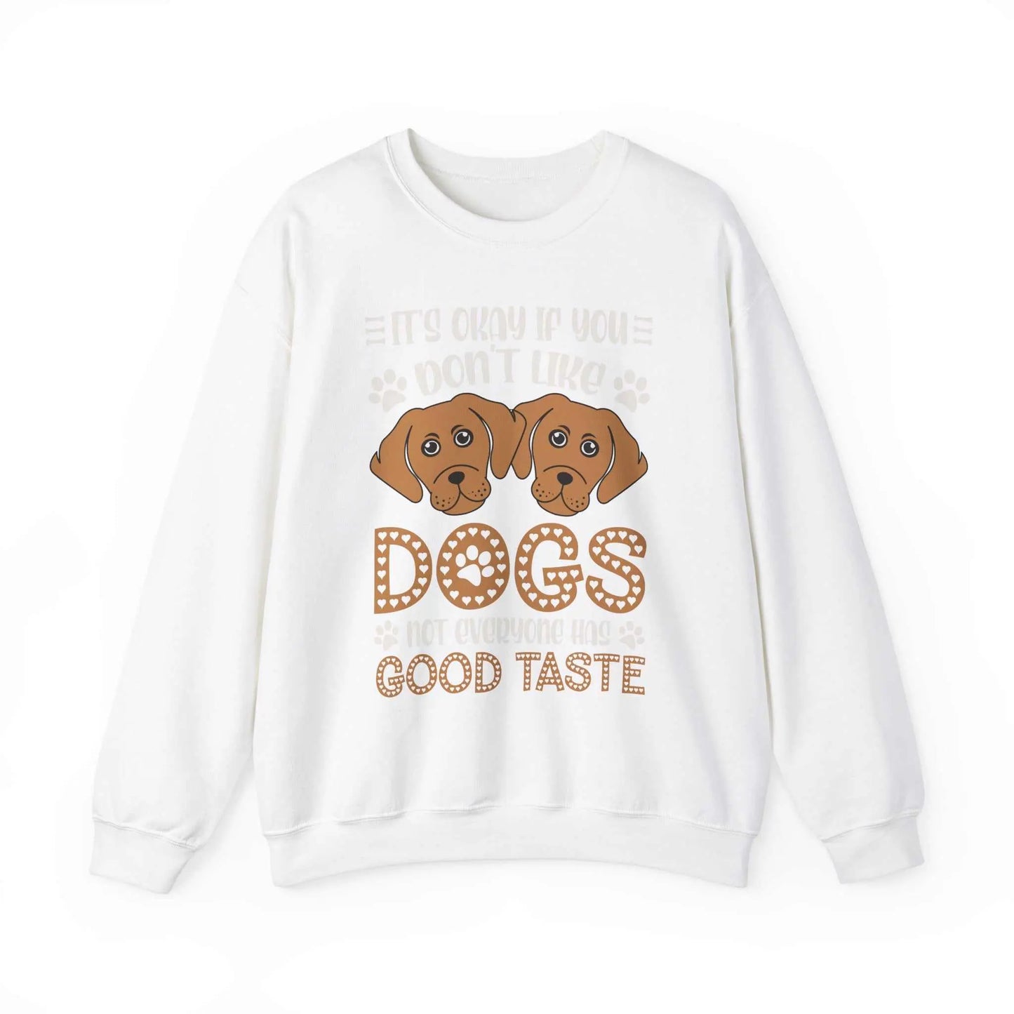 Unisex heavy blend crewneck sweatshirt with "Don't Like Dogs" print, featuring a ribbed collar and durable stitching, made from 50% cotton and 50% polyester.