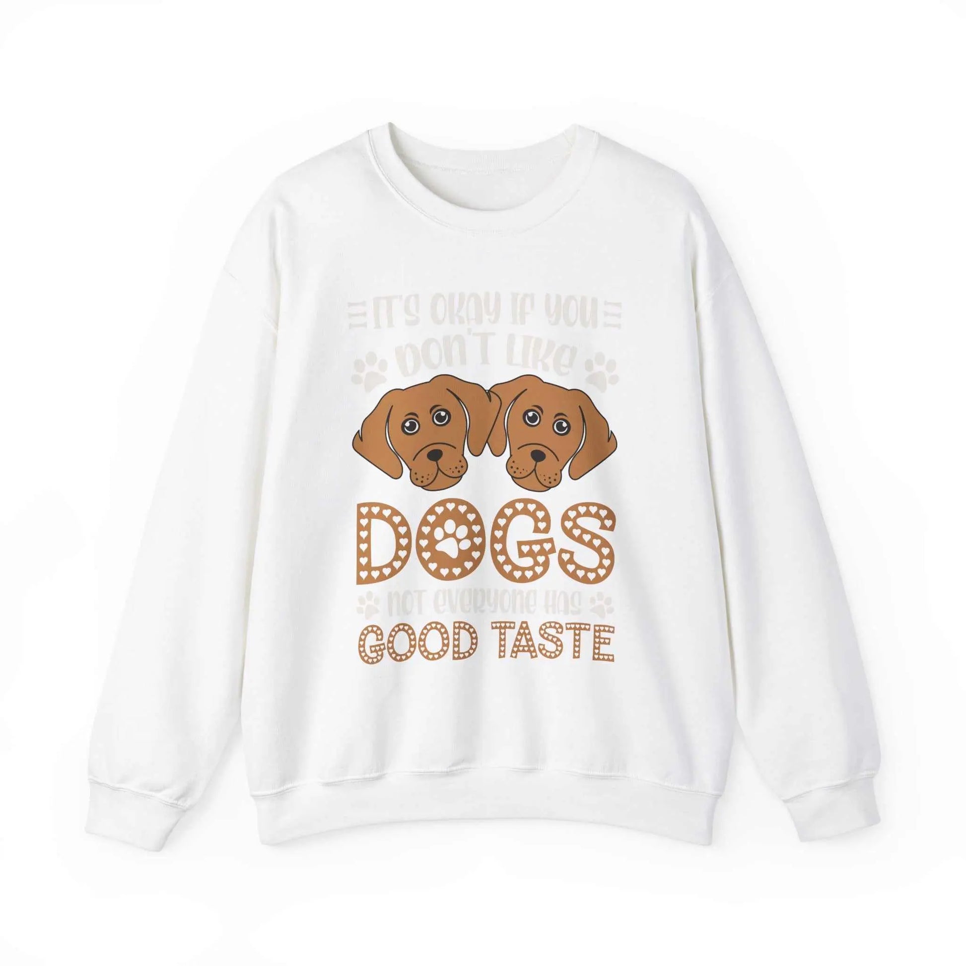 Unisex heavy blend crewneck sweatshirt with "Don't Like Dogs" print, featuring a ribbed collar and durable stitching, made from 50% cotton and 50% polyester.
