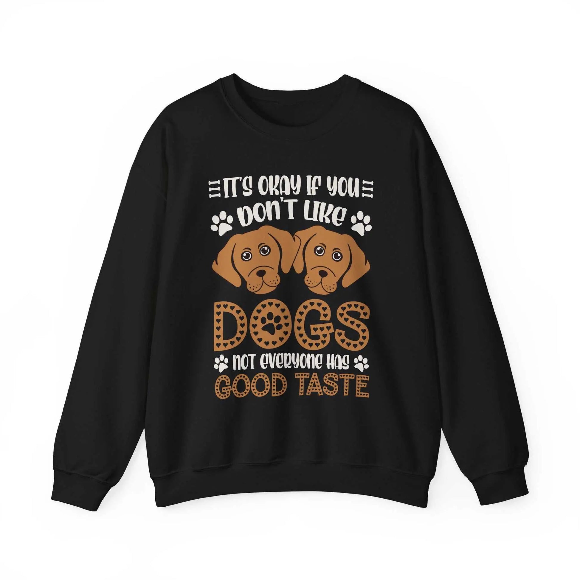 Unisex "Don't Like Dogs" crewneck sweatshirt with ribbed collar, 50/50 cotton-polyester blend, black with dog graphic design.