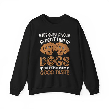Unisex "Don't Like Dogs" crewneck sweatshirt with ribbed collar, 50/50 cotton-polyester blend, black with dog graphic design.
