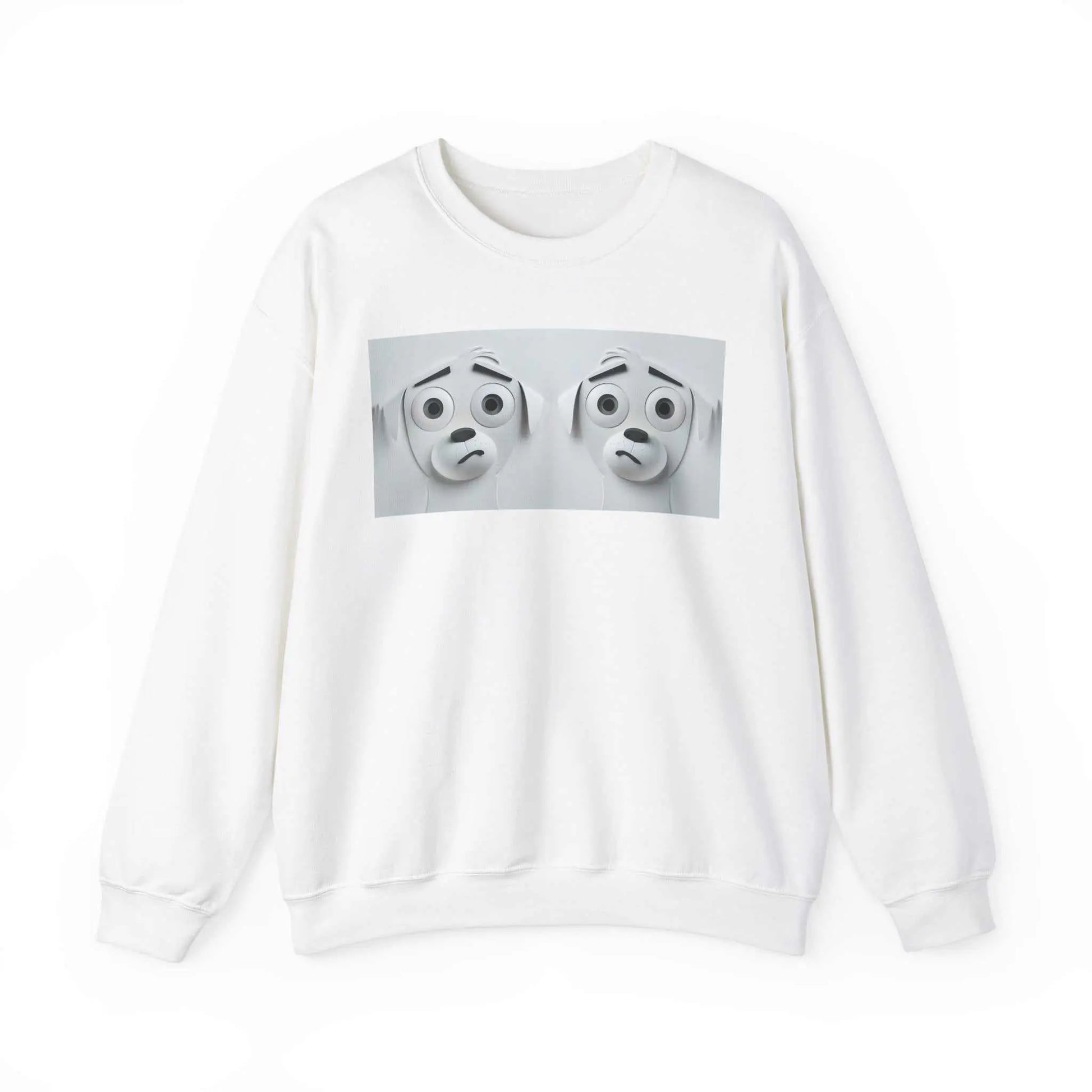 Sarcastic Dog Face 3D Sweatshirt in white, featuring a unique dog design, made from a cozy cotton-polyester blend.