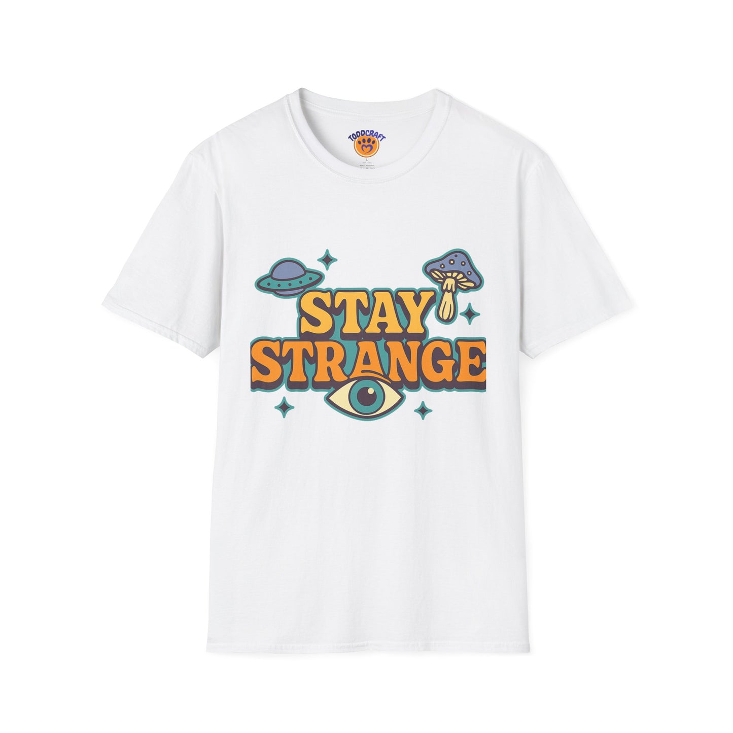 Unisex Softstyle T-Shirt, Stay Strange Graphic Tee, Casual Alien T-Shirt, UFO Lover Gift, Quirky Vintage Vibe Top - Toddcraft