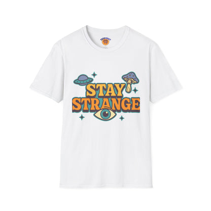 Unisex Softstyle T-Shirt, Stay Strange Graphic Tee, Casual Alien T-Shirt, UFO Lover Gift, Quirky Vintage Vibe Top - Toddcraft