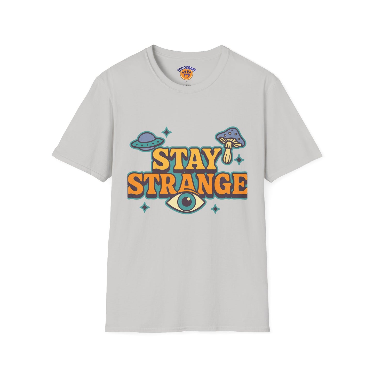 Unisex Softstyle T-Shirt, Stay Strange Graphic Tee, Casual Alien T-Shirt, UFO Lover Gift, Quirky Vintage Vibe Top - Toddcraft