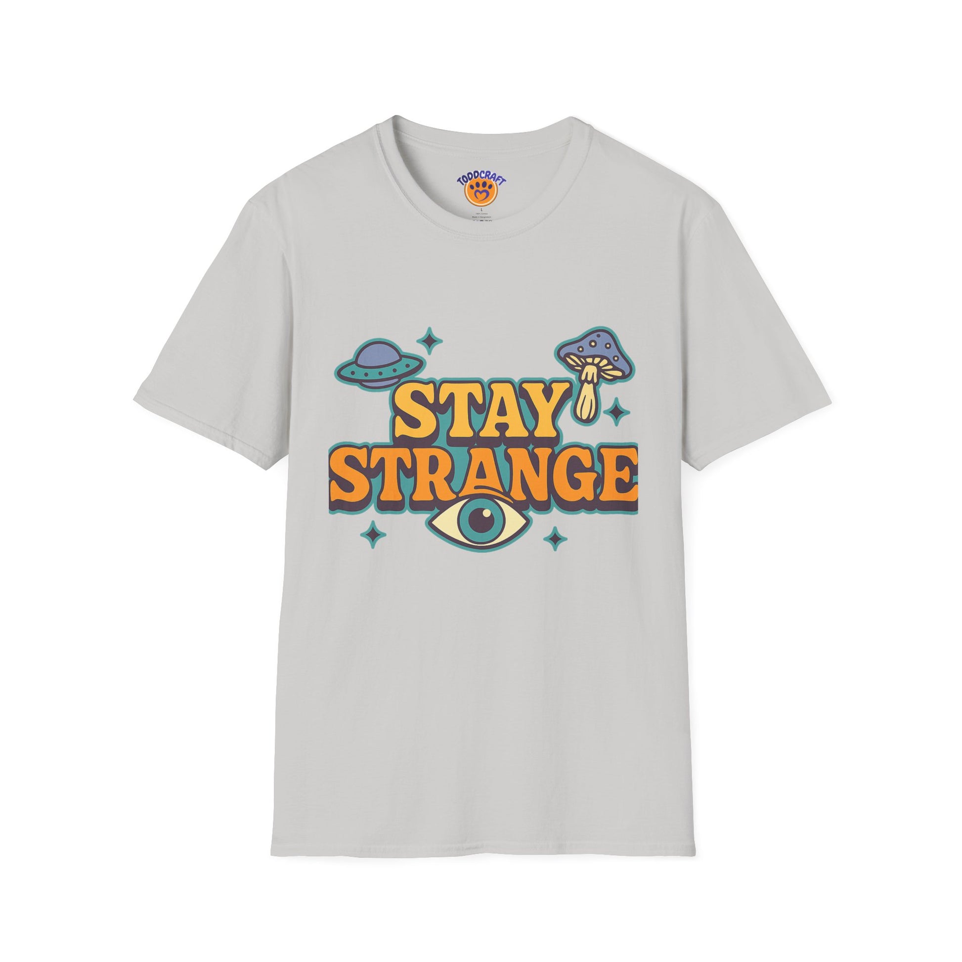 Unisex Softstyle T-Shirt, Stay Strange Graphic Tee, Casual Alien T-Shirt, UFO Lover Gift, Quirky Vintage Vibe Top - Toddcraft