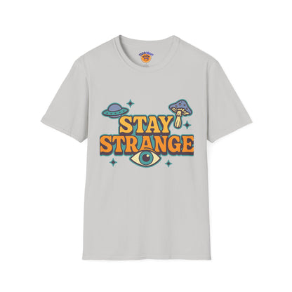 Unisex Softstyle T-Shirt, Stay Strange Graphic Tee, Casual Alien T-Shirt, UFO Lover Gift, Quirky Vintage Vibe Top - Toddcraft