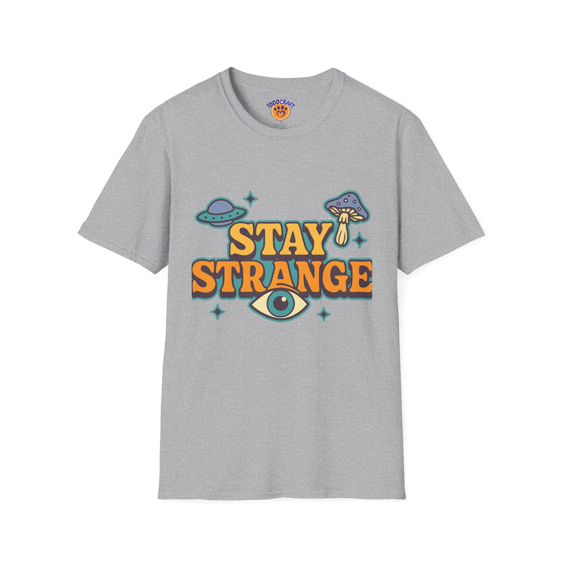 Unisex Softstyle T-Shirt, Stay Strange Graphic Tee, Casual Alien T-Shirt, UFO Lover Gift, Quirky Vintage Vibe Top - Toddcraft