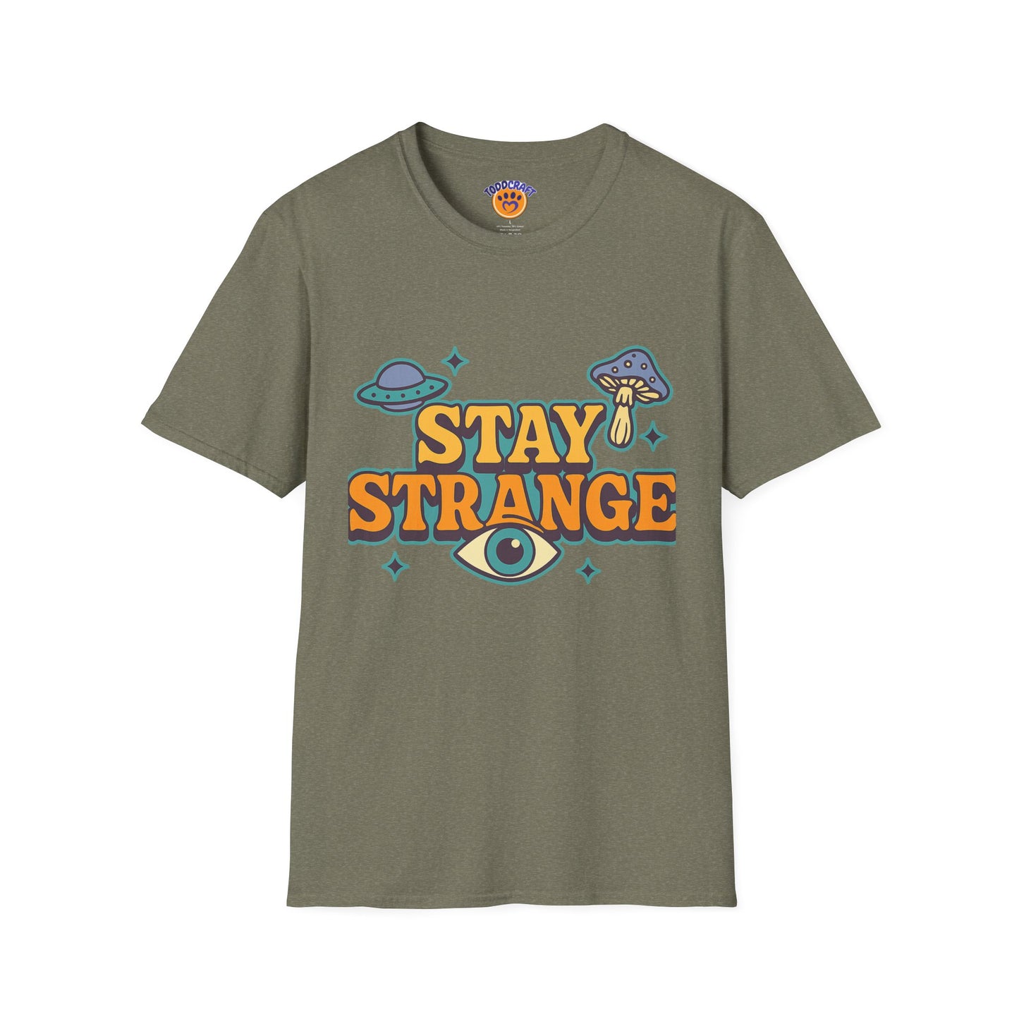 Unisex Softstyle T-Shirt, Stay Strange Graphic Tee, Casual Alien T-Shirt, UFO Lover Gift, Quirky Vintage Vibe Top - Toddcraft