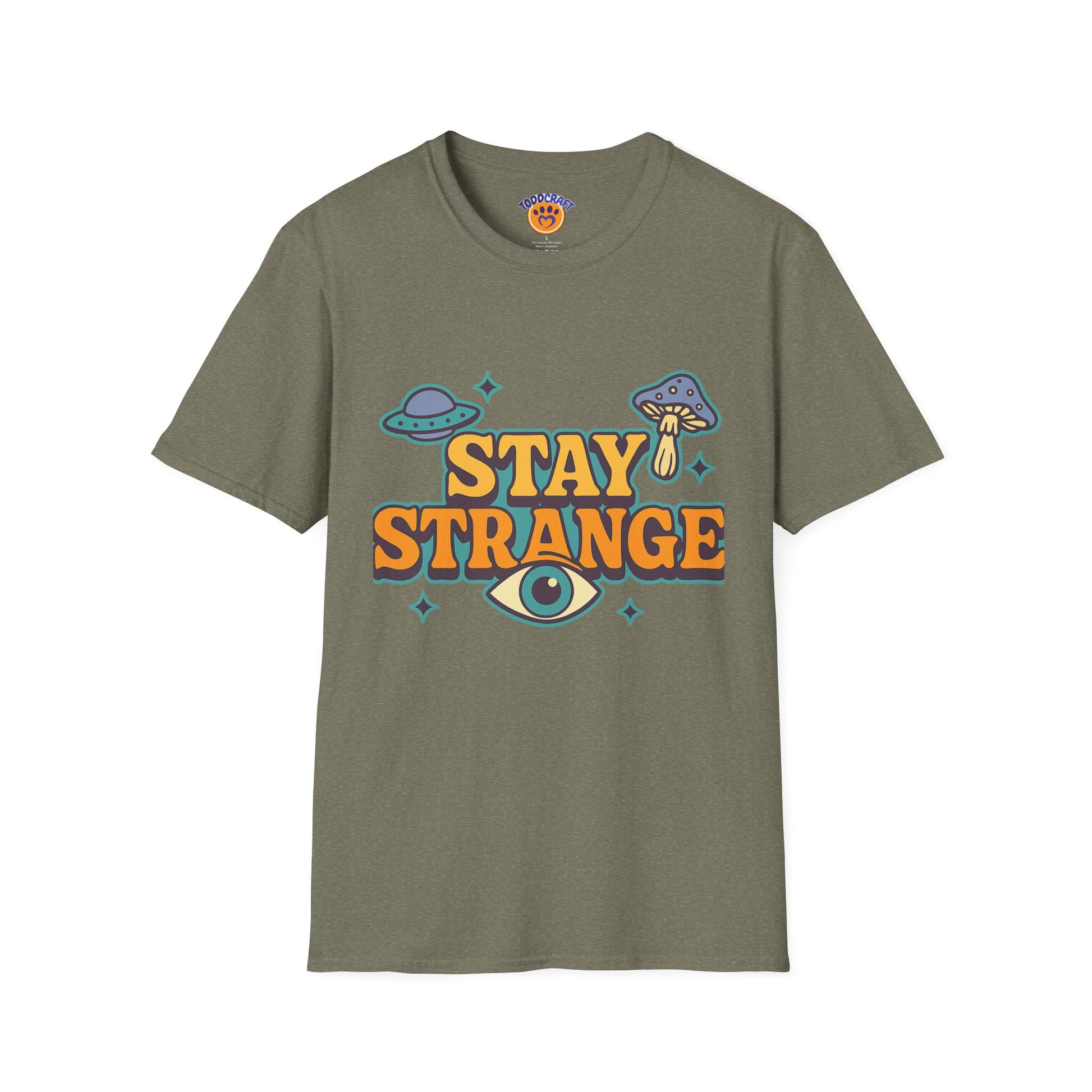 Unisex Softstyle T-Shirt, Stay Strange Graphic Tee, Casual Alien T-Shirt, UFO Lover Gift, Quirky Vintage Vibe Top - Toddcraft