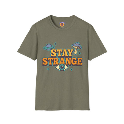 Unisex Softstyle T-Shirt, Stay Strange Graphic Tee, Casual Alien T-Shirt, UFO Lover Gift, Quirky Vintage Vibe Top - Toddcraft