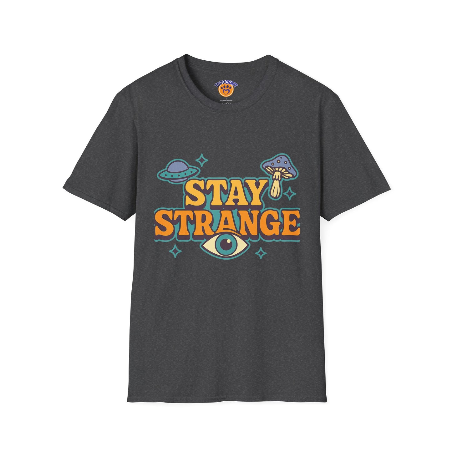 Unisex Softstyle T-Shirt, Stay Strange Graphic Tee, Casual Alien T-Shirt, UFO Lover Gift, Quirky Vintage Vibe Top - Toddcraft