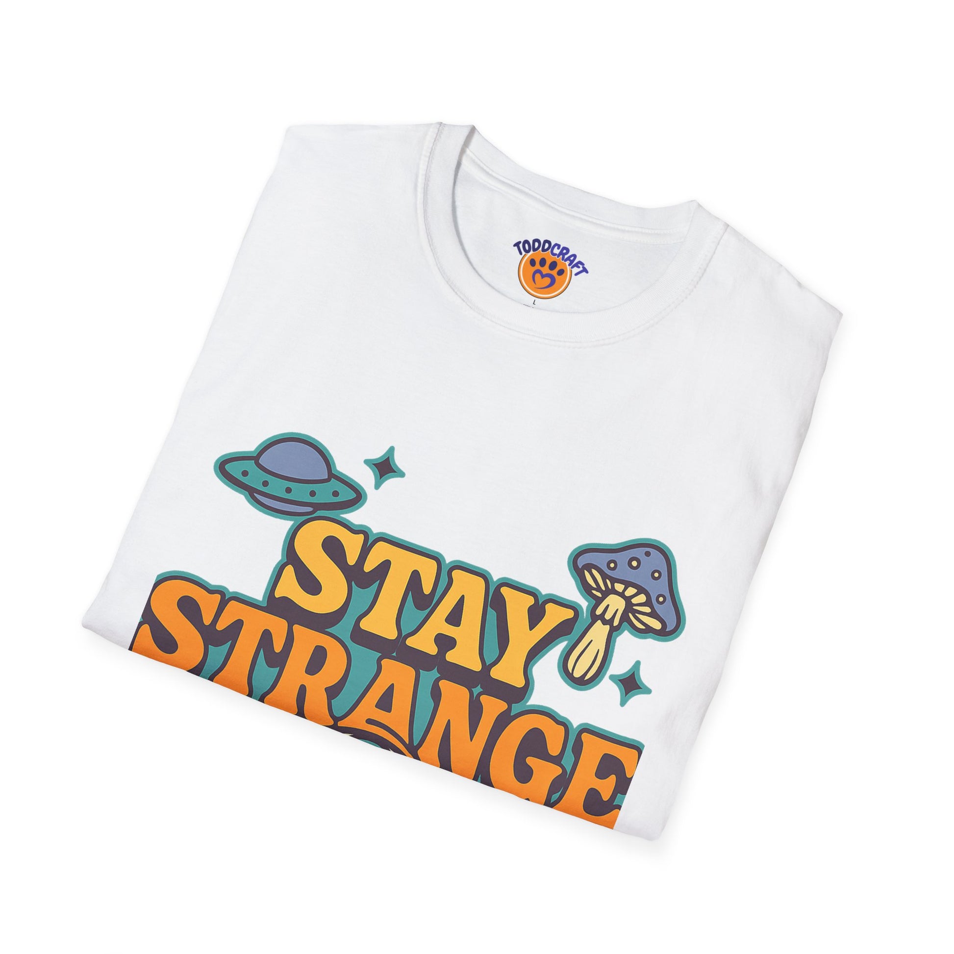 Unisex Softstyle T-Shirt, Stay Strange Graphic Tee, Casual Alien T-Shirt, UFO Lover Gift, Quirky Vintage Vibe Top - Toddcraft