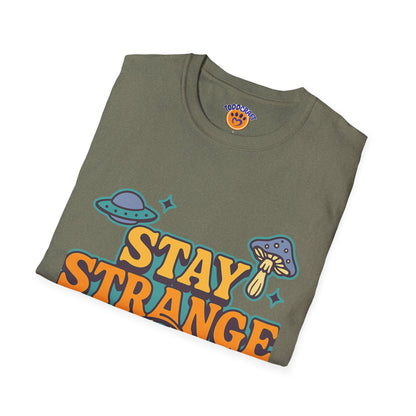 Unisex Softstyle T-Shirt, Stay Strange Graphic Tee, Casual Alien T-Shirt, UFO Lover Gift, Quirky Vintage Vibe Top - Toddcraft