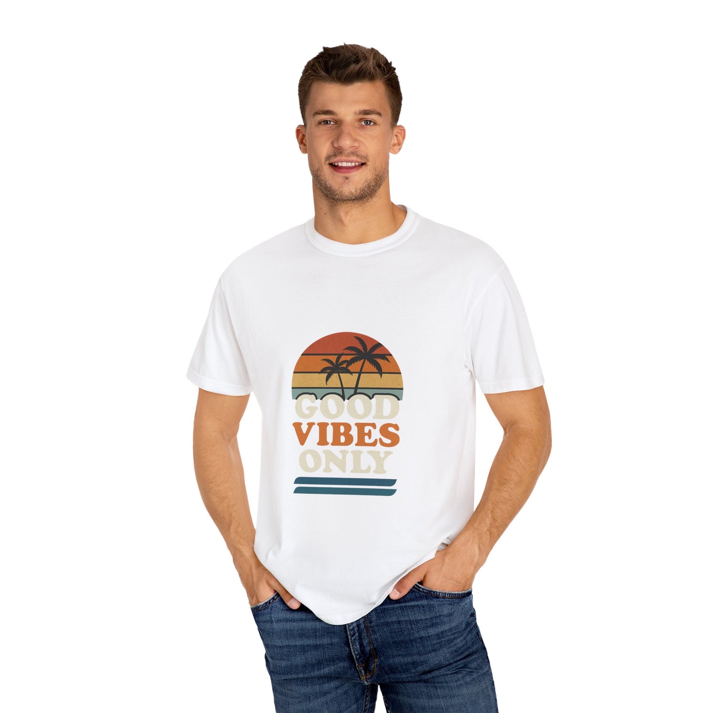 Good Vibes Only Garment-Dyed T-Shirt for Summer Fun, Casual Party Wear, Beach Vibes, Travel Essential, Gift for Friends - Toddcraft
