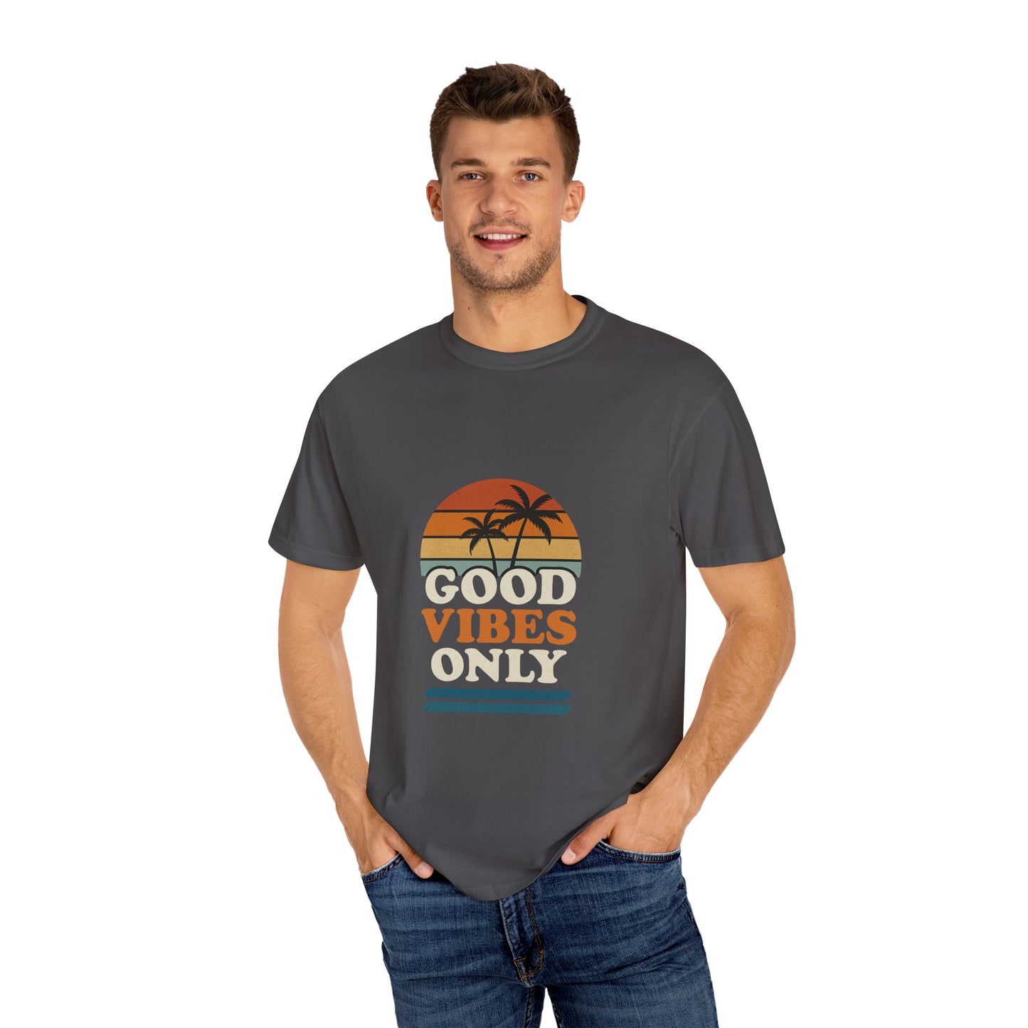 Good Vibes Only Garment-Dyed T-Shirt for Summer Fun, Casual Party Wear, Beach Vibes, Travel Essential, Gift for Friends - Toddcraft