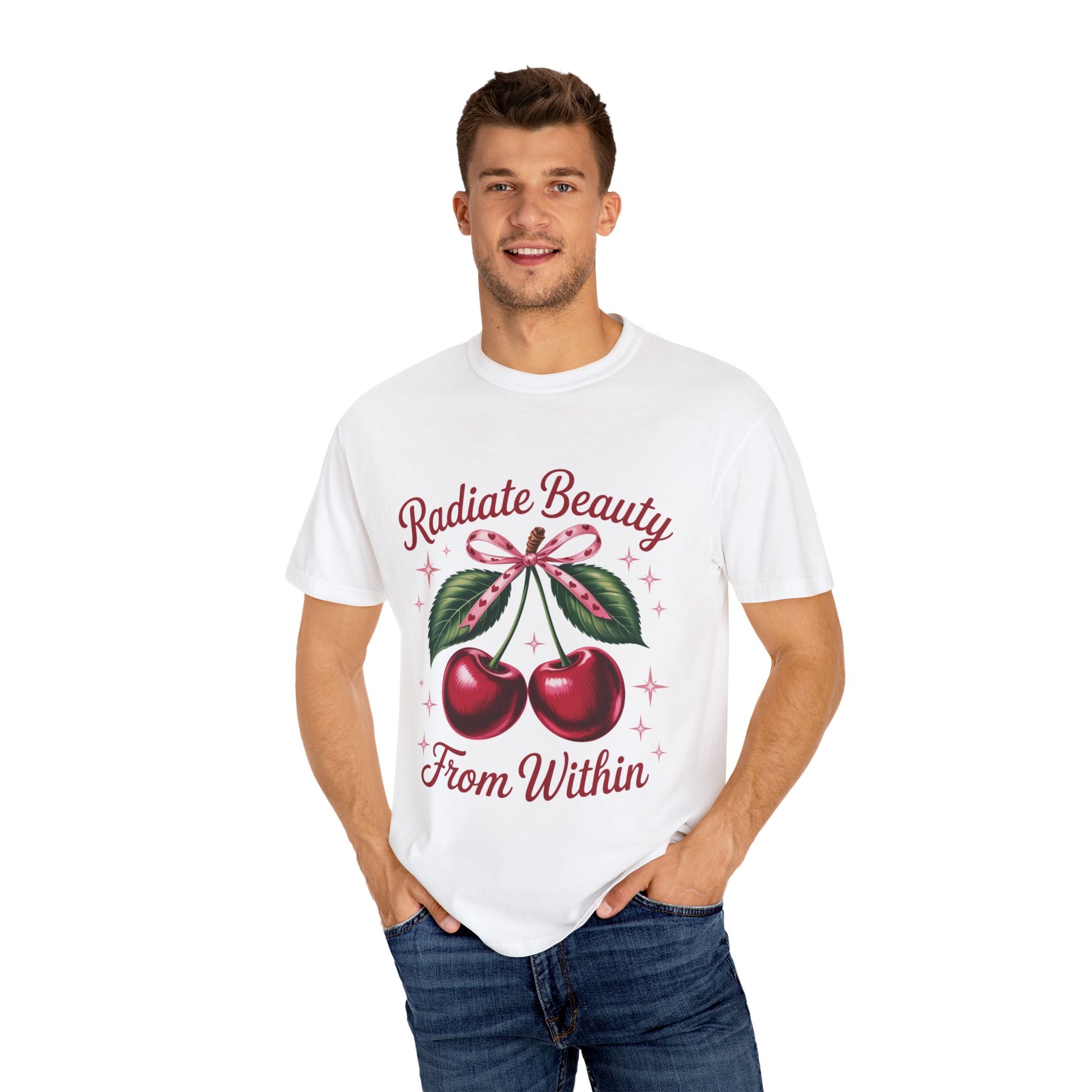 Radiate Beauty Cherry T-Shirt | Unisex Tee, Gift for Her, Positive Affirmation, Summer Fashion, Cute Graphic Tee - Toddcraft