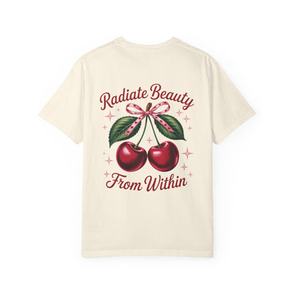 Radiate Beauty Cherry T-Shirt | Unisex Tee, Gift for Her, Positive Affirmation, Summer Fashion, Cute Graphic Tee - Toddcraft