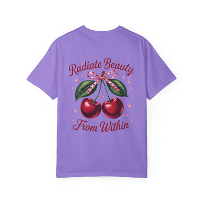 Radiate Beauty Cherry T-Shirt | Unisex Tee, Gift for Her, Positive Affirmation, Summer Fashion, Cute Graphic Tee - Toddcraft