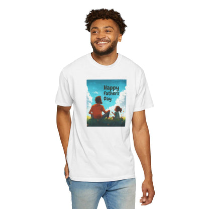 Unisex garment-dyed t-shirt with a "Happy Father's Day" design, made from 100% ring-spun cotton for comfort and durability.