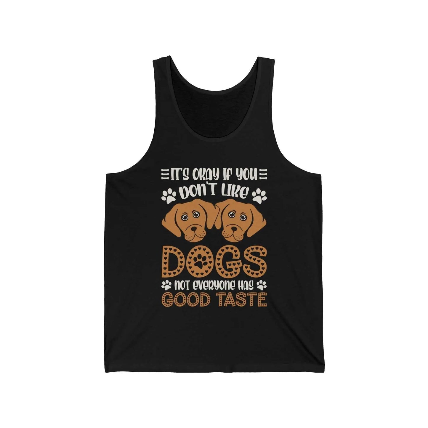 Funny "Don't Like Dogs" tank top in black with playful text and dog graphics, perfect for humorous summer style.