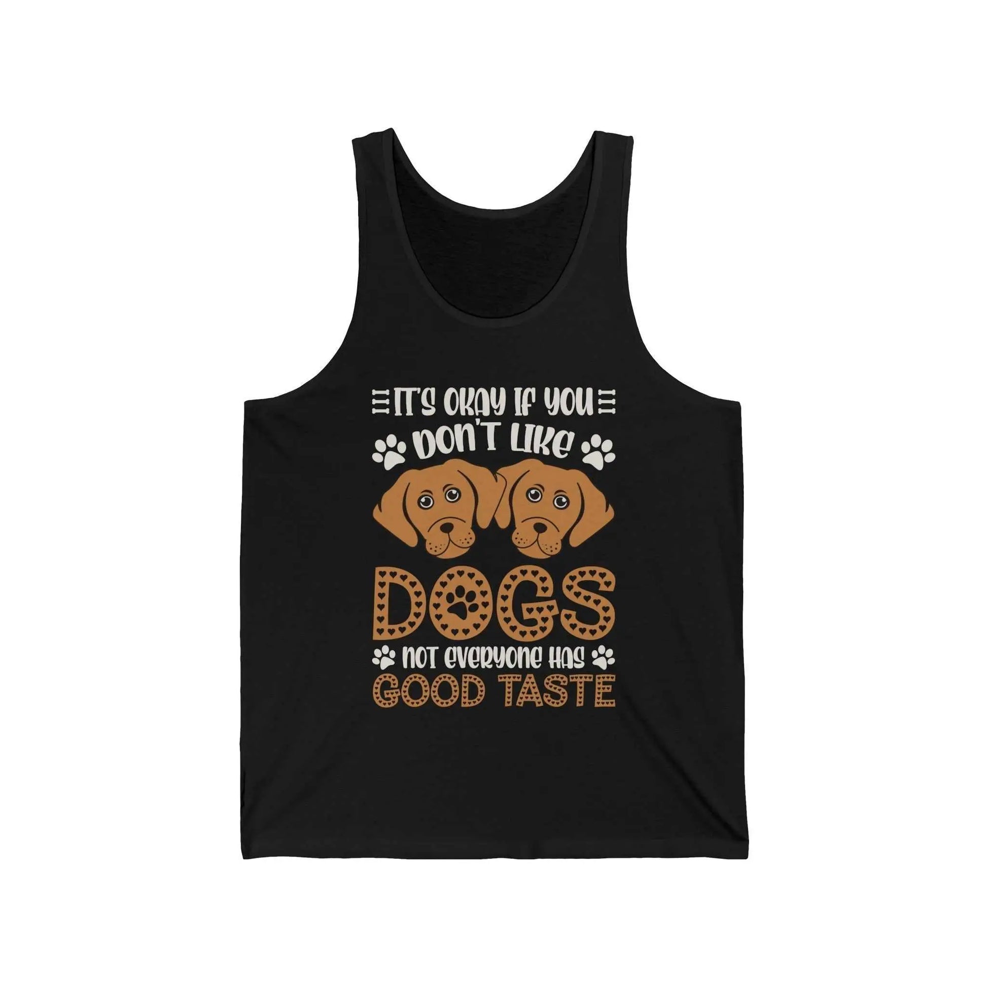 Funny "Don't Like Dogs" tank top in black with playful text and dog graphics, perfect for humorous summer style.