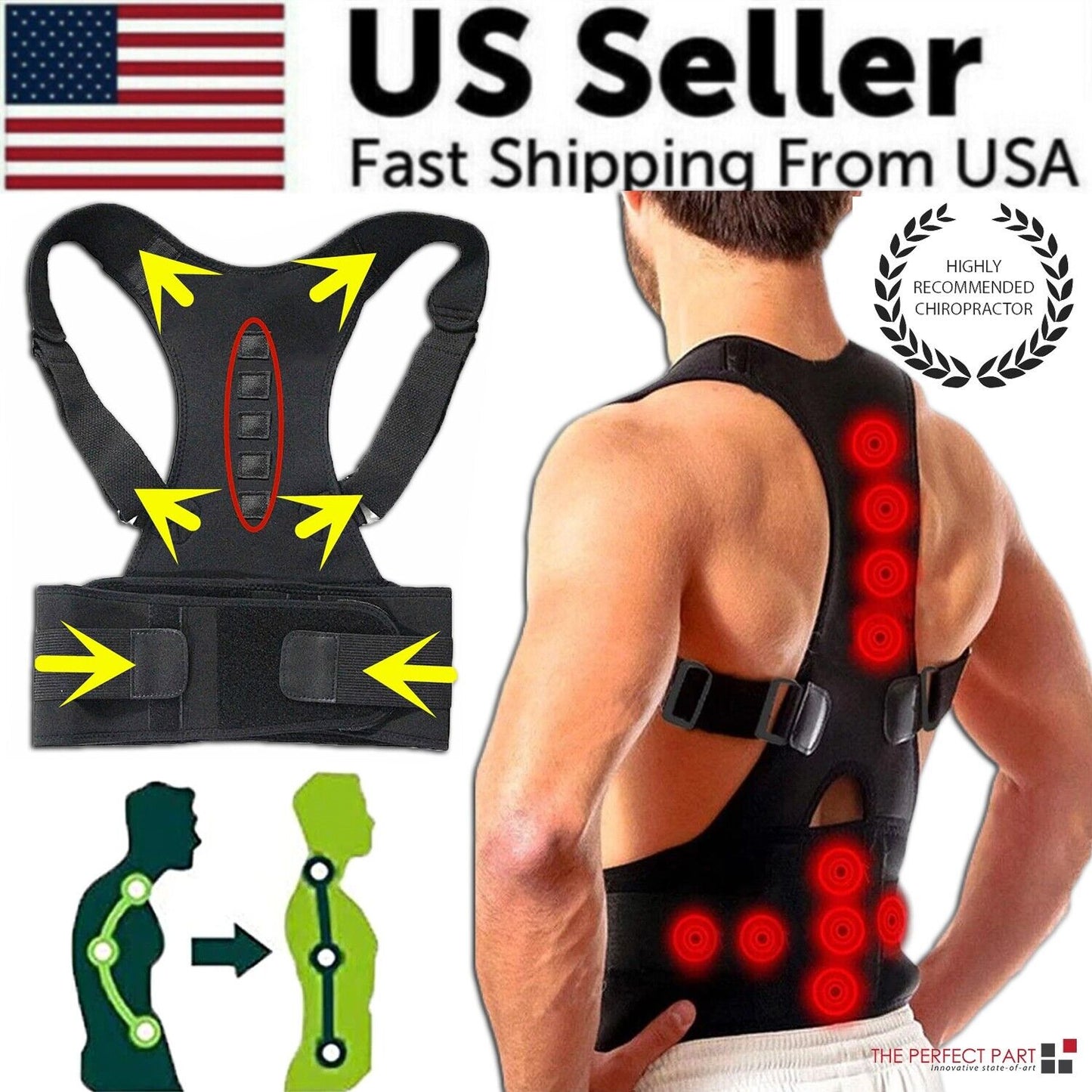 Posture Corrector Support Magnetic Back Shoulder Brace Belt Band For - Toddcraft
