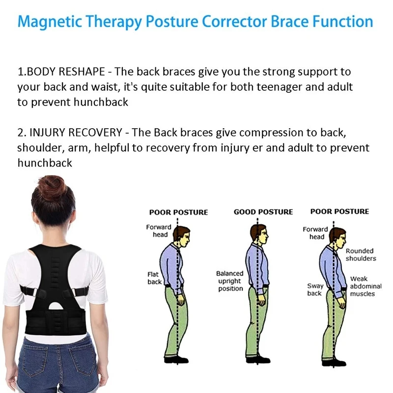 Posture Corrector Support Magnetic Back Shoulder Brace Belt Band For - Toddcraft