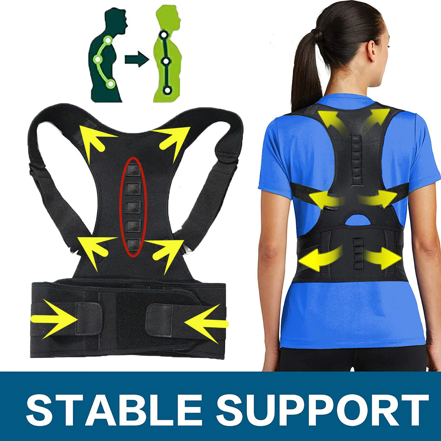Posture Corrector Support Magnetic Back Shoulder Brace Belt Band For - Toddcraft