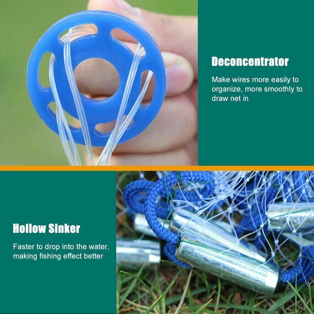 6/8/10/12/16FT Fishing Cast Net Bait Easy Throw Hand Cast Strong Nylon - Toddcraft