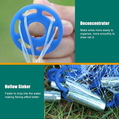 6/8/10/12/16FT Fishing Cast Net Bait Easy Throw Hand Cast Strong Nylon - Toddcraft