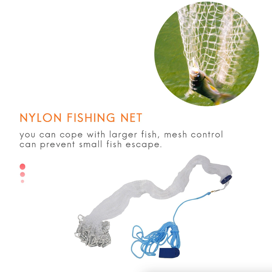 6/8/10/12/16FT Fishing Cast Net Bait Easy Throw Hand Cast Strong Nylon - Toddcraft