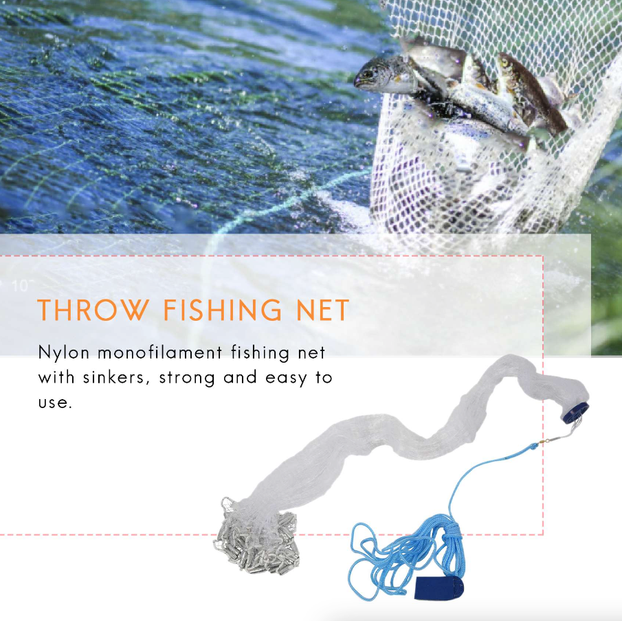 6/8/10/12/16FT Fishing Cast Net Bait Easy Throw Hand Cast Strong Nylon - Toddcraft