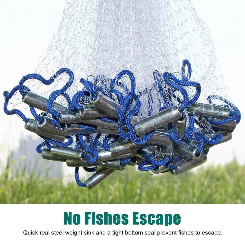 6/8/10/12/16FT Fishing Cast Net Bait Easy Throw Hand Cast Strong Nylon - Toddcraft