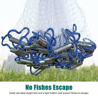 6/8/10/12/16FT Fishing Cast Net Bait Easy Throw Hand Cast Strong Nylon - Toddcraft