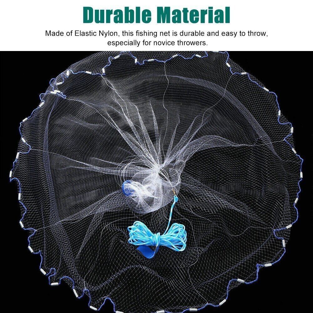 6/8/10/12/16FT Fishing Cast Net Bait Easy Throw Hand Cast Strong Nylon - Toddcraft