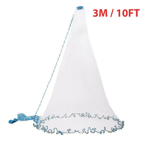 6/8/10/12/16FT Fishing Cast Net Bait Easy Throw Hand Cast Strong Nylon - Toddcraft