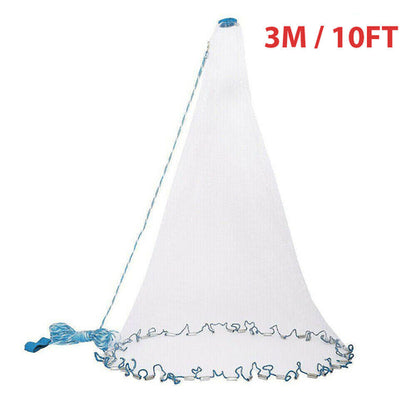 6/8/10/12/16FT Fishing Cast Net Bait Easy Throw Hand Cast Strong Nylon - Toddcraft