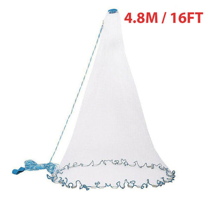 6/8/10/12/16FT Fishing Cast Net Bait Easy Throw Hand Cast Strong Nylon - Toddcraft