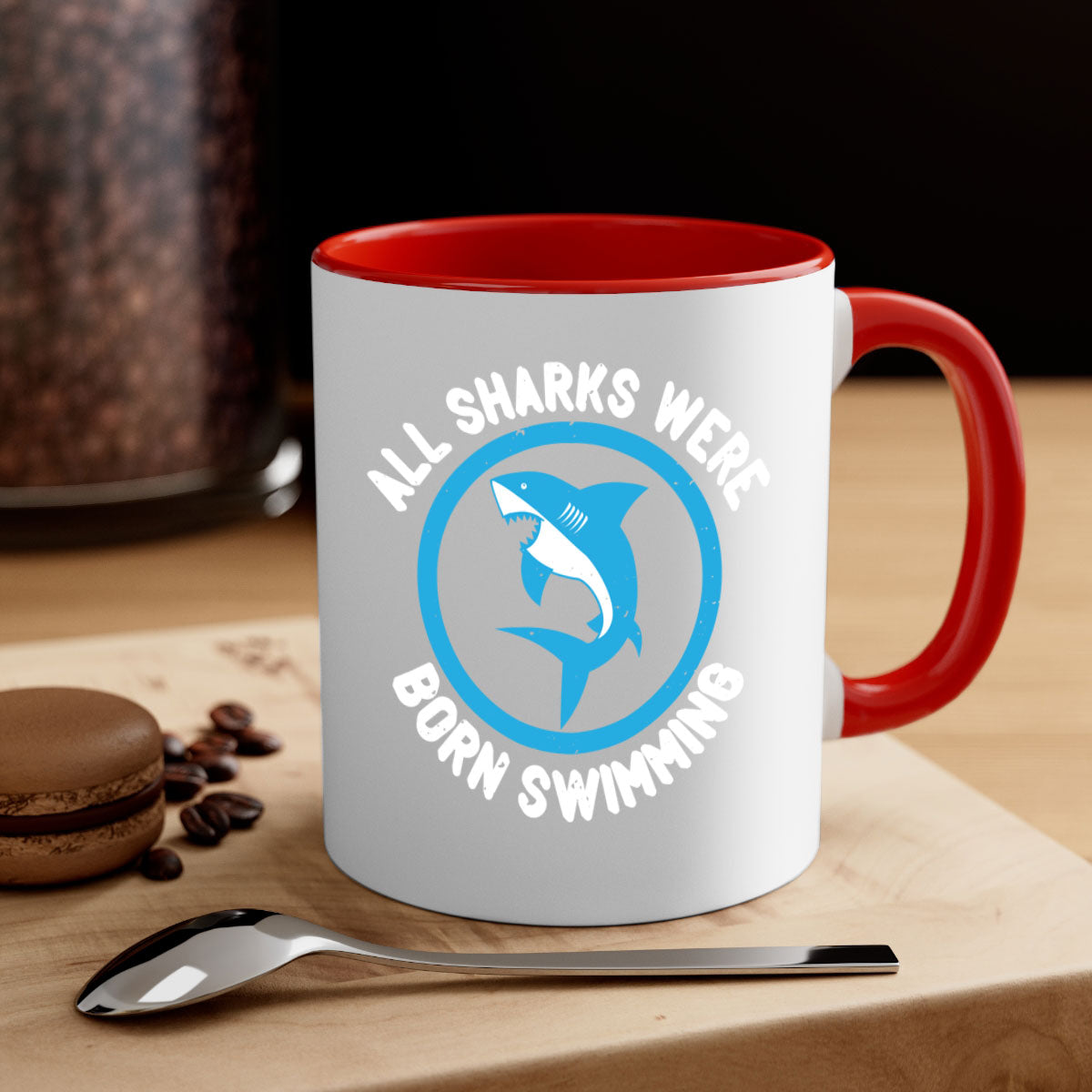 All Sharks Were Born Swimming Mug - Inspirational Shark Coffee Cup Gift
