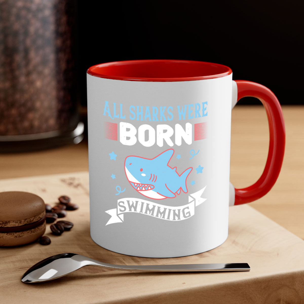 All Sharks Were Born Swimming Mug - Shark Lover Coffee Cup Gift