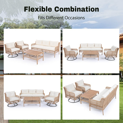 4 Pieces Patio Furniture Set with Swivel Chairs, Outdoor Wicker Sofas - Toddcraft