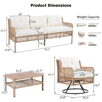 4 Pieces Patio Furniture Set with Swivel Chairs, Outdoor Wicker Sofas - Toddcraft