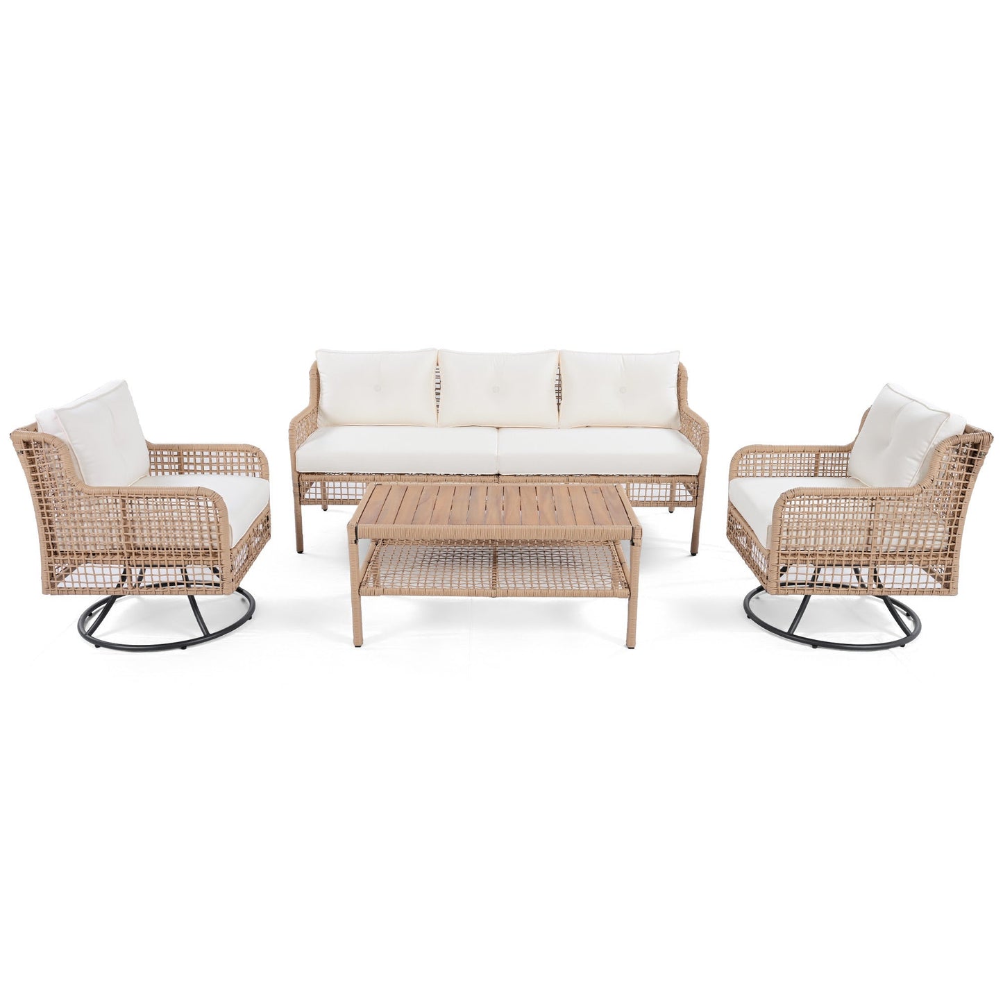 4 Pieces Patio Furniture Set with Swivel Chairs, Outdoor Wicker Sofas - Toddcraft