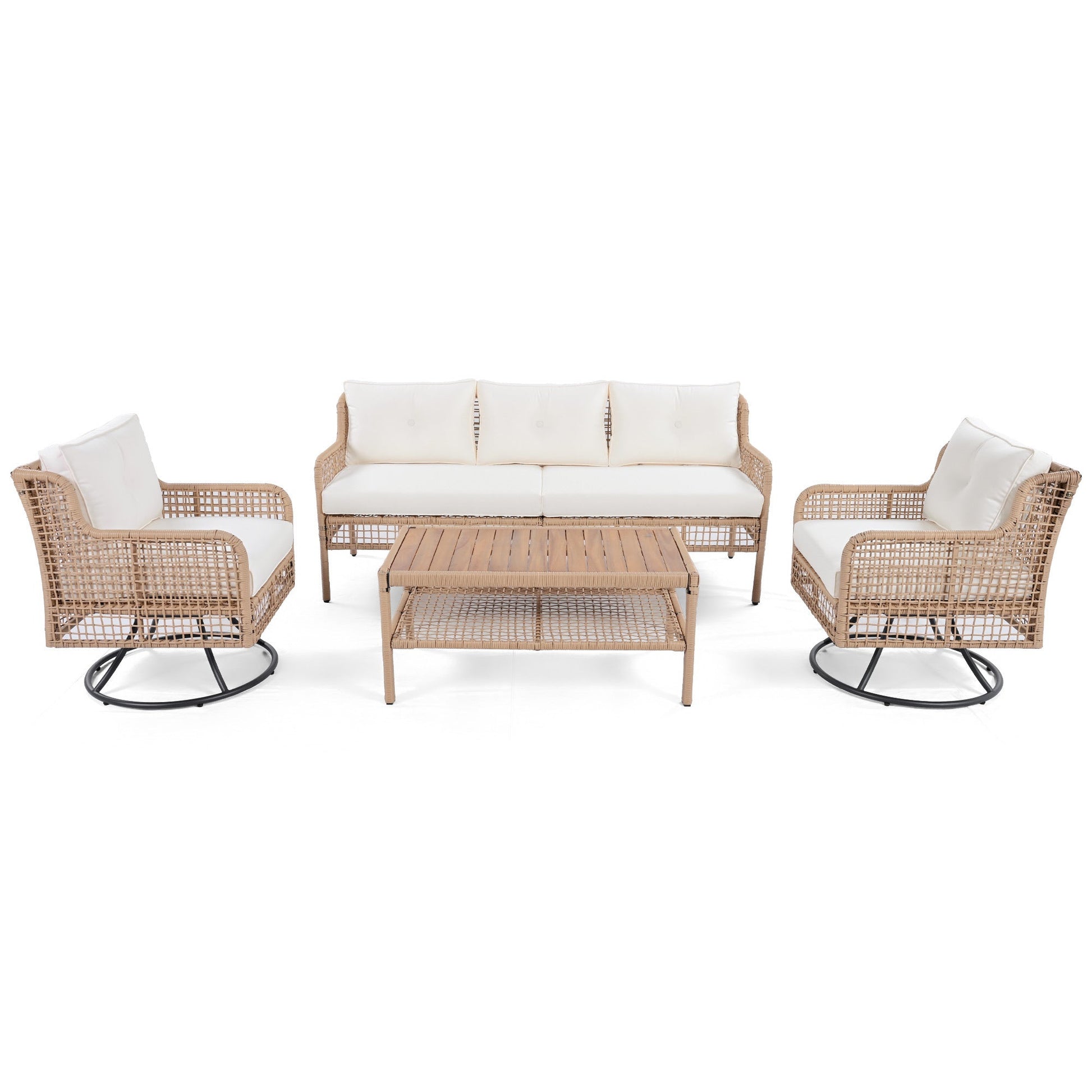 4 Pieces Patio Furniture Set with Swivel Chairs, Outdoor Wicker Sofas - Toddcraft