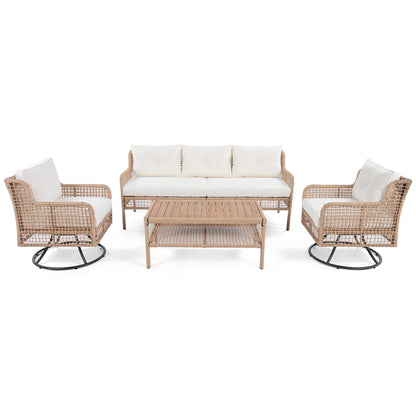 4 Pieces Patio Furniture Set with Swivel Chairs, Outdoor Wicker Sofas - Toddcraft