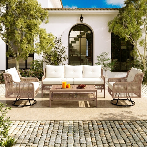 4 Pieces Patio Furniture Set with Swivel Chairs, Outdoor Wicker Sofas - Toddcraft