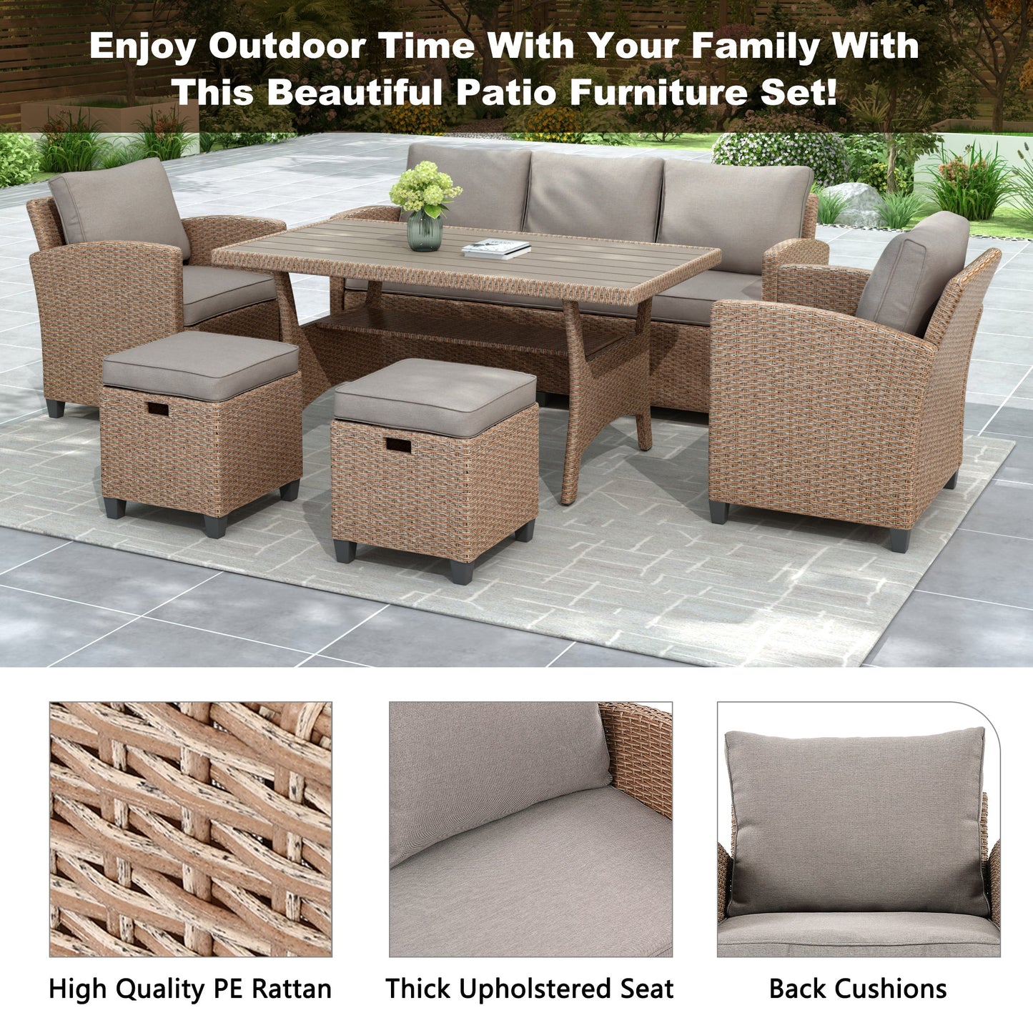 6-Piece Outdoor Rattan Wicker Set Patio Garden Backyard Sofa, Chair, - Toddcraft