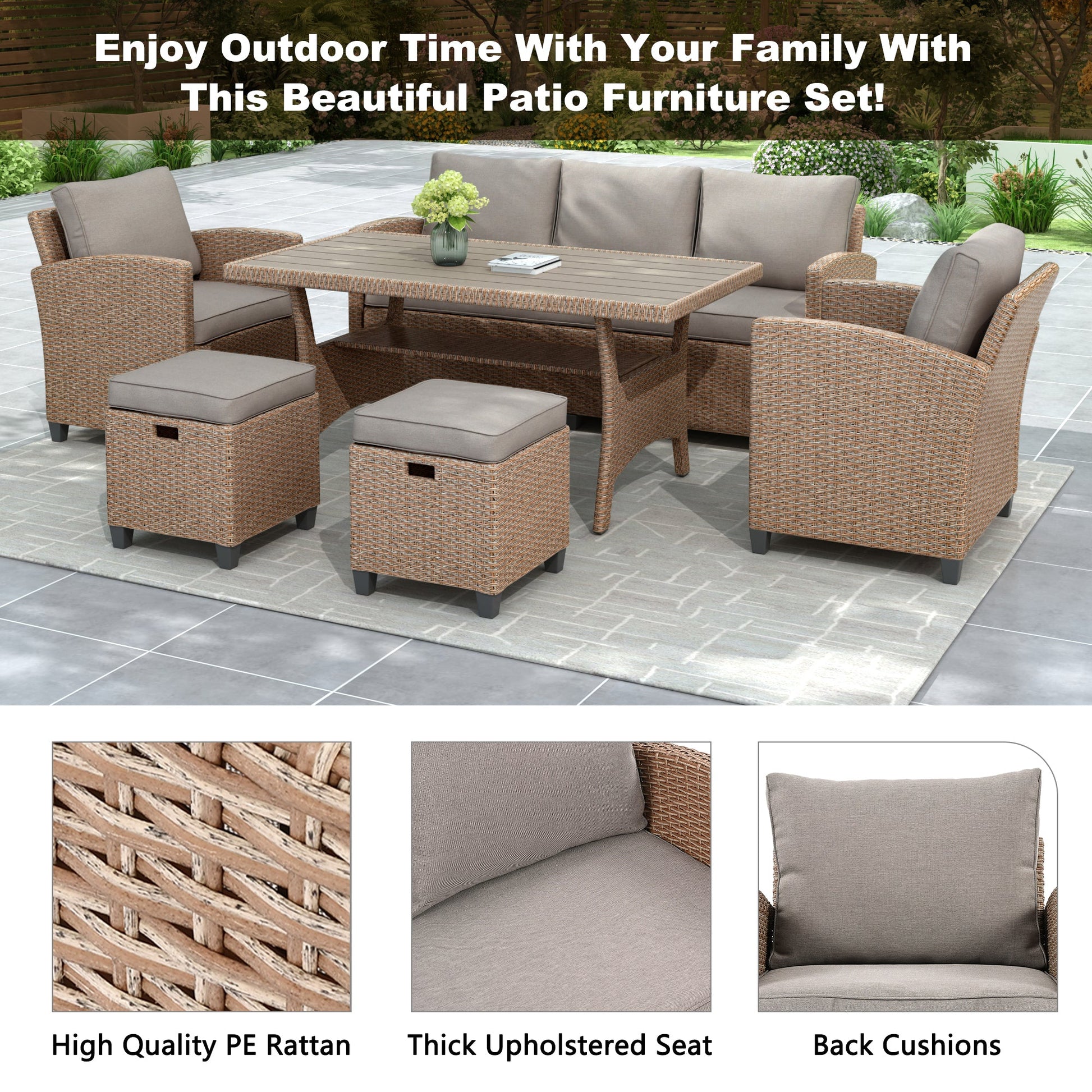 6-Piece Outdoor Rattan Wicker Set Patio Garden Backyard Sofa, Chair, - Toddcraft
